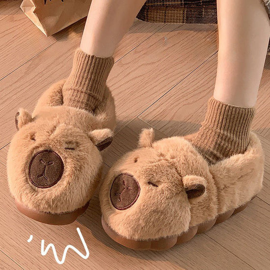 Plush Capybara Slippers Comfortable Slip-on House Shoes Non-Slip Fluffy Couple Slippers Furry Animal Slippers For Indoor Bedroom $45.54 Dana Fashion Size: 26to27 Women's shoes