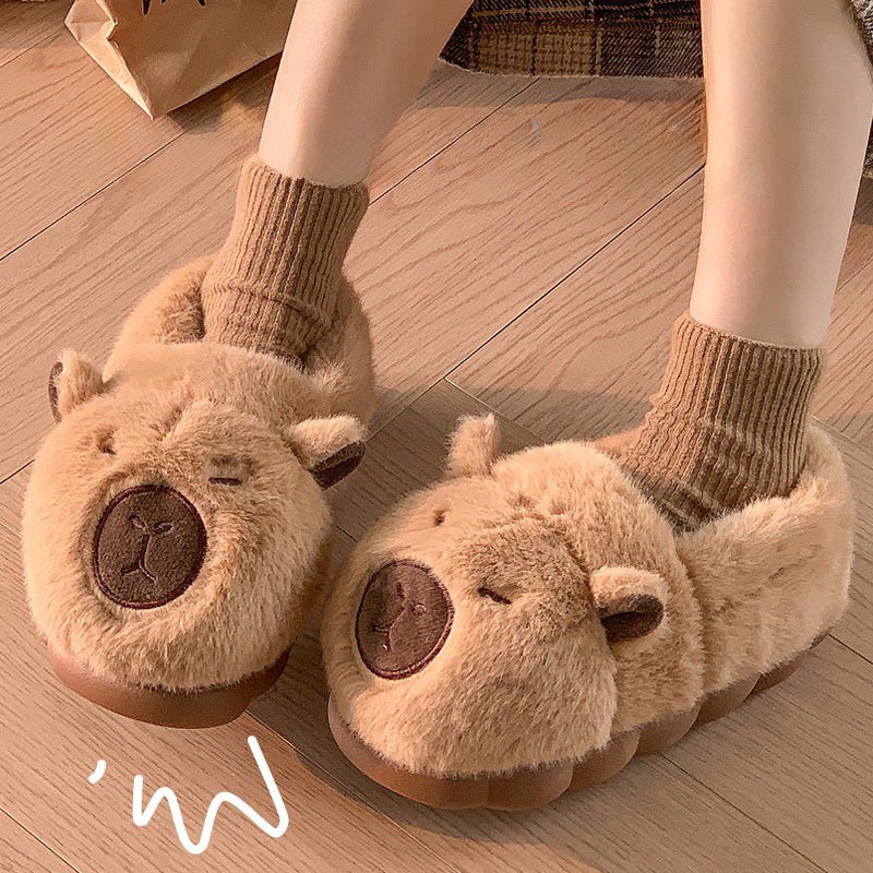 Plush Capybara Slippers Comfortable Slip-on House Shoes Non-Slip Fluffy Couple Slippers Furry Animal Slippers For Indoor Bedroom $45.54 Dana Fashion Size: 26to27 Women's shoes