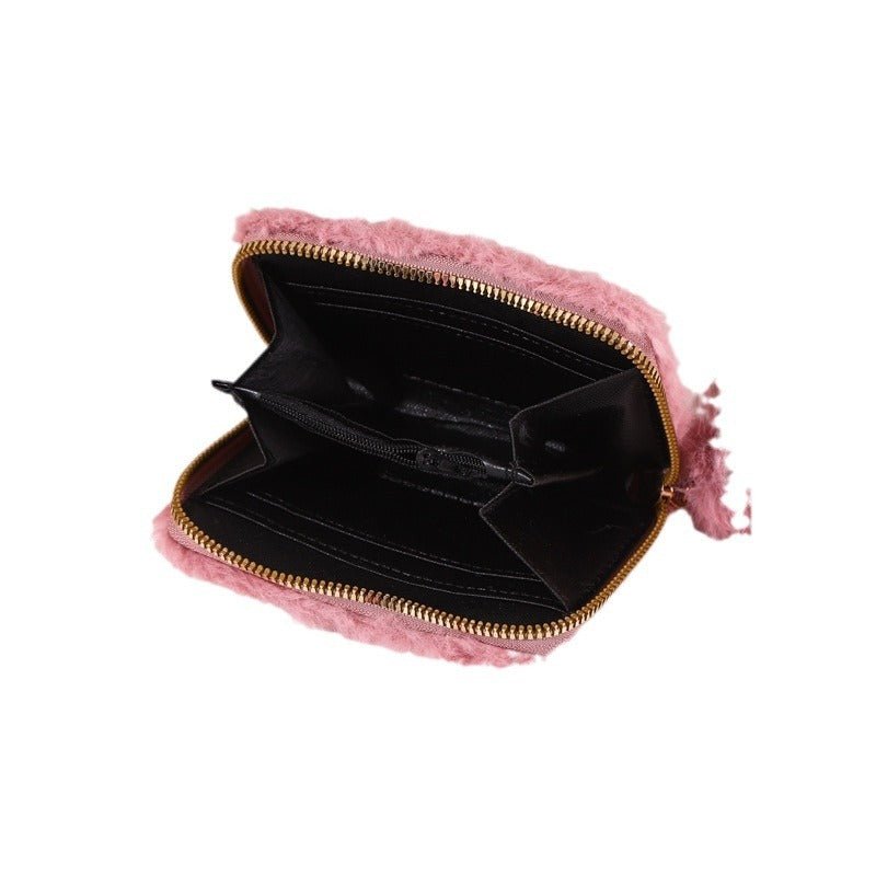 Plush Coin Purse Love Embroidered Zipper $19.00 Dana Fashion Color: Beige Women's Bags Product information: Color: pink love embroidered short zipper wallet, beige love embroidered short zipper wallet, black love embroidered short zipper wallet, blue lovi