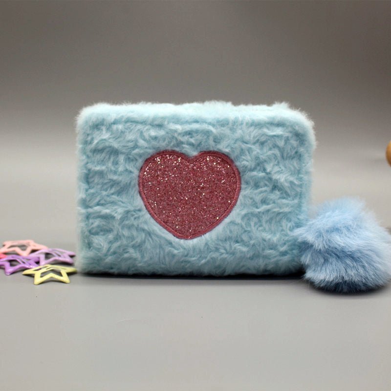 Plush Coin Purse Love Embroidered Zipper $19.00 Dana Fashion Color: Blue Women's Bags Product information: Color: pink love embroidered short zipper wallet, beige love embroidered short zipper wallet, black love embroidered short zipper wallet, blue lovin