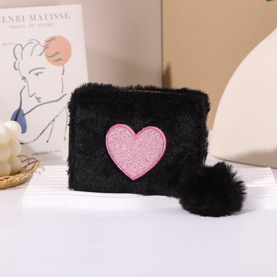 Plush Coin Purse Love Embroidered Zipper $19.00 Dana Fashion Color: Black Women's Bags Product information: Color: pink love embroidered short zipper wallet, beige love embroidered short zipper wallet, black love embroidered short zipper wallet, blue lovi