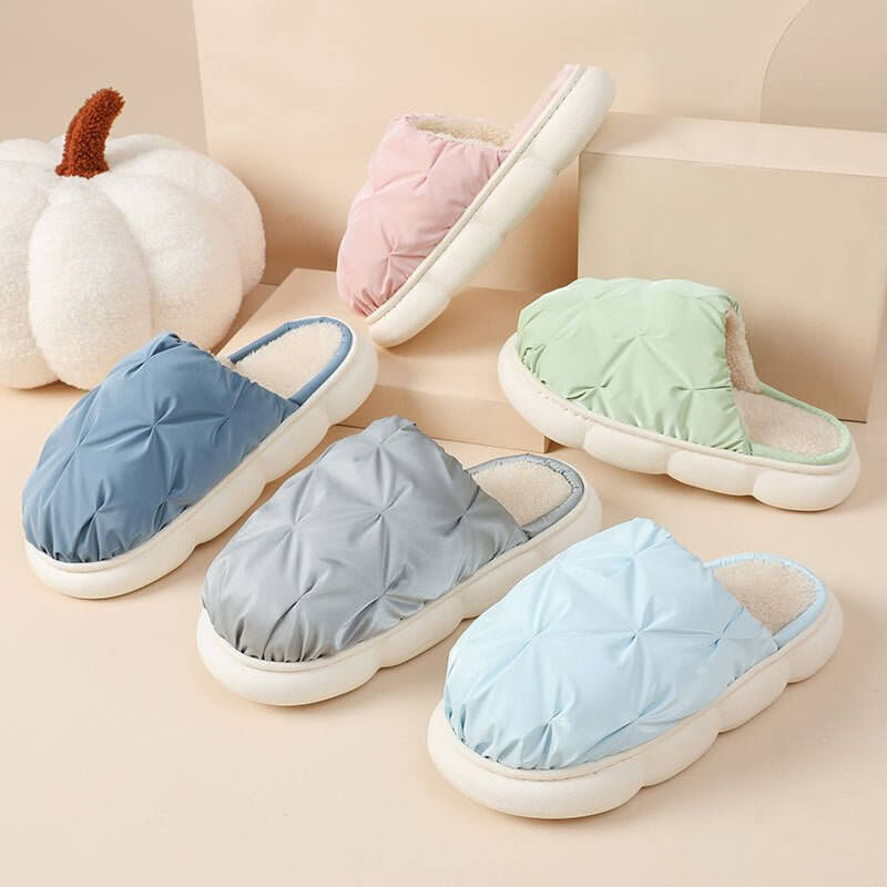Plush Cotton Indoor Leisure Thick Bottom Waterproof Slippers $48.50 Dana Fashion Color: Green Size: 36to37 Women's shoes Product information: Color: sky blue, green, navy blue, dark gray Heel height: about 3cm Heel shape: no heel Size: 36-37,38-39,40-41,4