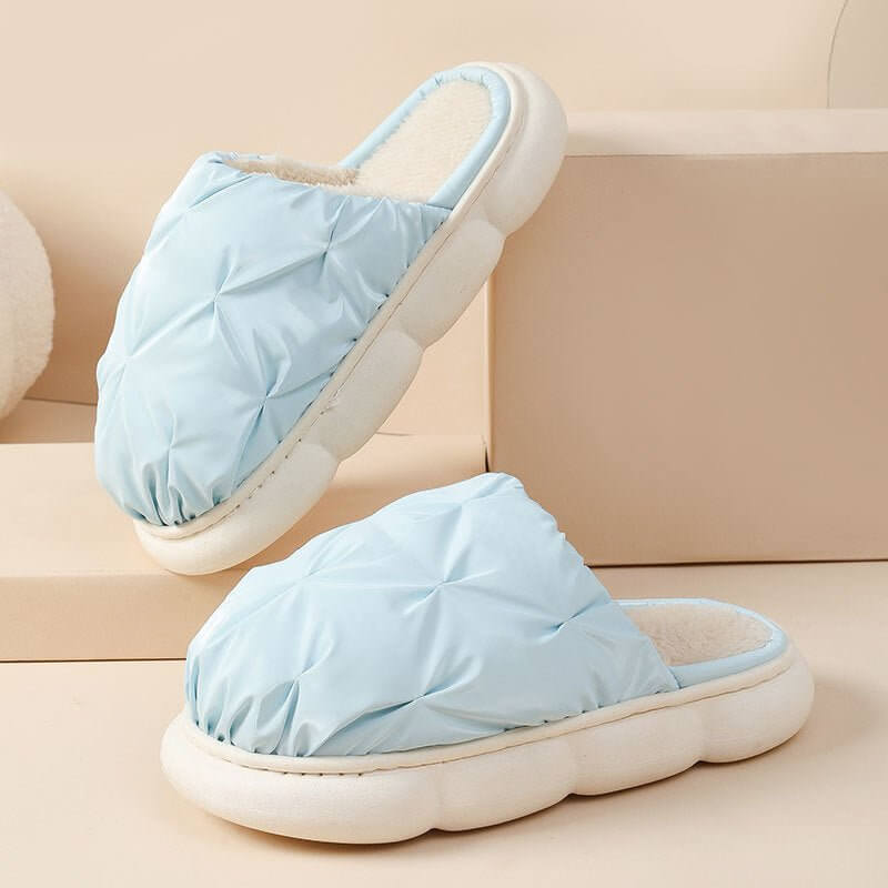 Plush Cotton Indoor Leisure Thick Bottom Waterproof Slippers $48.50 Dana Fashion Color: Sky Blue Size: 36to37 Women's shoes Product information: Color: sky blue, green, navy blue, dark gray Heel height: about 3cm Heel shape: no heel Size: 36-37,38-39,40-4