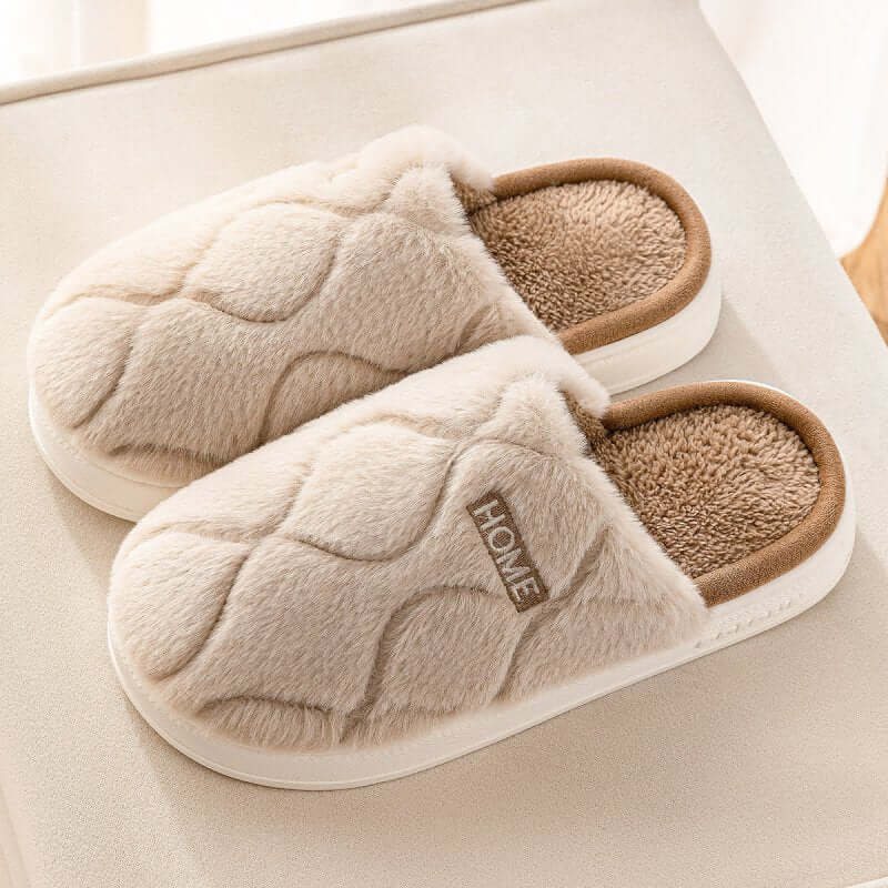 Plush Slippers Winter For Women Indoor Floor Bedroom Home Slipper Warm Solid House Shoes Men Couple $29.50 Dana Fashion Color: Khaki Size: 40to41 Women's shoes Overview: Unique design, stylish and beautiful. Good material, comfortable feet. A variety of c