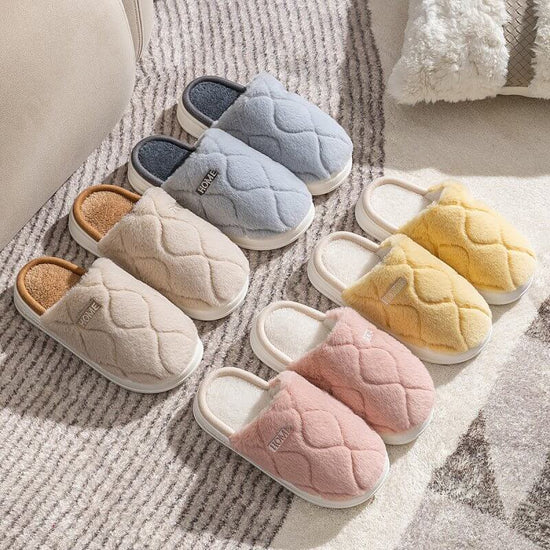 Plush Slippers Winter For Women Indoor Floor Bedroom Home Slipper Warm Solid House Shoes Men Couple $29.50 Dana Fashion Color: Khaki Size: 40to41 Women's shoes Overview: Unique design, stylish and beautiful. Good material, comfortable feet. A variety of c