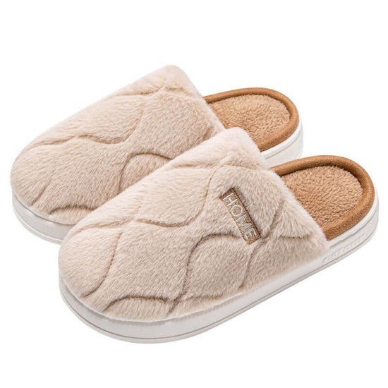 Plush Slippers Winter For Women Indoor Floor Bedroom Home Slipper Warm Solid House Shoes Men Couple $29.50 Dana Fashion Color: Khaki Size: 40to41 Women's shoes Overview: Unique design, stylish and beautiful. Good material, comfortable feet. A variety of c
