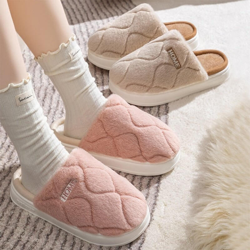 Plush Slippers Winter For Women Indoor Floor Bedroom Home Slipper Warm Solid House Shoes Men Couple $29.50 Dana Fashion Color: Khaki Size: 40to41 Women's shoes Overview: Unique design, stylish and beautiful. Good material, comfortable feet. A variety of c