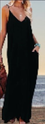 Poetsky Womens Casual Strappy V Neck Sleeveless Flowy Pockets Loose Long Maxi Beach Dress Sundress $26.49 Dana Fashion Color: Pure black Size: 2XL Women's clothing نوع القماش: بوليستر و سباندكس تعليمات العناية: غسيل آلي، غسيل يدوي فقط معلومات المقاس: المق