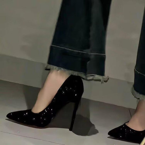 Pointed Sequined Black Thin Heel Women's Shoes $34.50 Dana Fashion Color: Sequin Black 10cm Size: 33 Women's shoes Product information: Pattern: solid color Color: sequin black 10cm, sequin black 8cm, sequin black 5cm Heel shape: stiletto heels Size: 33,