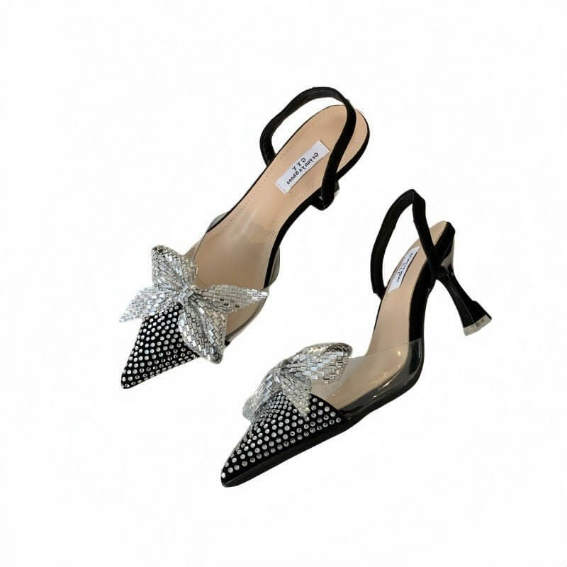 Pointed Toe Graceful Bow High Heels $59.50 Dana Fashion Color: Black Size: 35 Women's shoes Product information: Lining material: PU Toe holder shape: Pointed Color: silver, black Shoe Upper material: Satin Sock length: over the knee Heel shape: stiletto