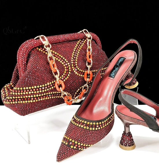 Pointed Toe Women's Shoes And Bags Suit Low-cut $169.90 Dana Fashion Color: Wine Red Size: 38 Women's shoes Product information: Toe bracket shape: Tip Color: pink, dark brown, Violet, gold, green, blue, sky blue, wine red Shoe Upper material: synthetic l