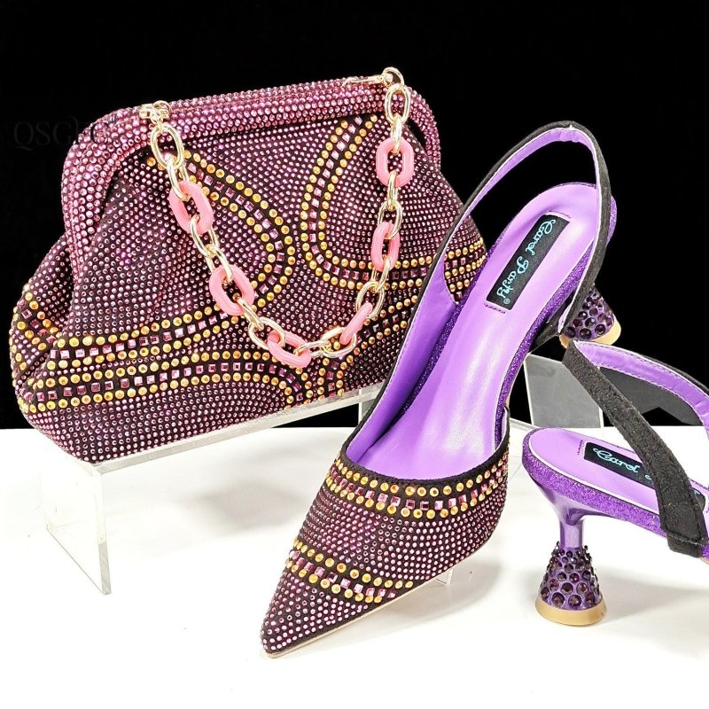Pointed Toe Women's Shoes And Bags Suit Low-cut $169.90 Dana Fashion Color: Violet Size: 38 Women's shoes Product information: Toe bracket shape: Tip Color: pink, dark brown, Violet, gold, green, blue, sky blue, wine red Shoe Upper material: synthetic lea
