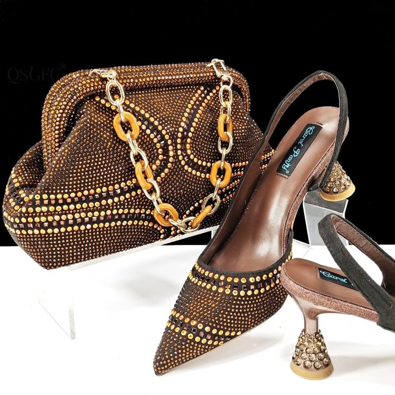 Pointed Toe Women's Shoes And Bags Suit Low-cut $169.90 Dana Fashion Color: Dark Brown Size: 38 Women's shoes Product information: Toe bracket shape: Tip Color: pink, dark brown, Violet, gold, green, blue, sky blue, wine red Shoe Upper material: synthetic