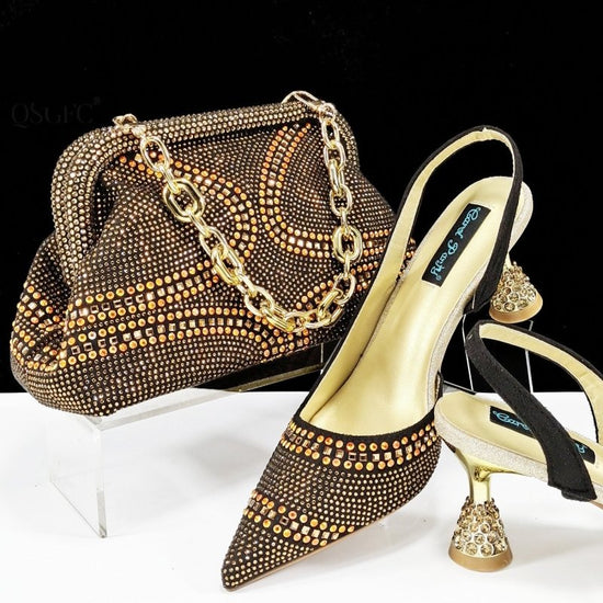 Pointed Toe Women's Shoes And Bags Suit Low-cut $169.90 Dana Fashion Color: Gold Size: 38 Women's shoes Product information: Toe bracket shape: Tip Color: pink, dark brown, Violet, gold, green, blue, sky blue, wine red Shoe Upper material: synthetic leath