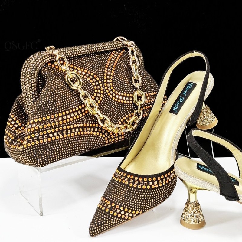 Pointed Toe Women's Shoes And Bags Suit Low-cut $169.90 Dana Fashion Color: Gold Size: 38 Women's shoes Product information: Toe bracket shape: Tip Color: pink, dark brown, Violet, gold, green, blue, sky blue, wine red Shoe Upper material: synthetic leath