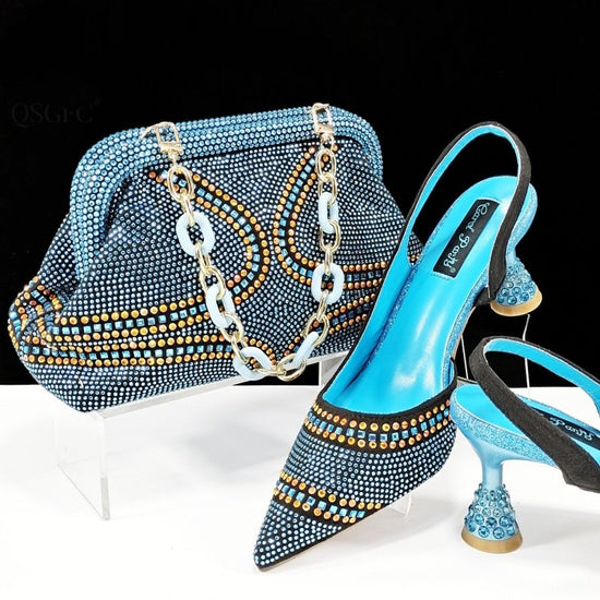 Pointed Toe Women's Shoes And Bags Suit Low-cut $169.90 Dana Fashion Color: Sky Blue Size: 38 Women's shoes Product information: Toe bracket shape: Tip Color: pink, dark brown, Violet, gold, green, blue, sky blue, wine red Shoe Upper material: synthetic l