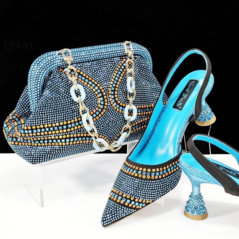 Pointed Toe Women's Shoes And Bags Suit Low-cut $169.90 Dana Fashion Color: Sky Blue Size: 38 Women's shoes Product information: Toe bracket shape: Tip Color: pink, dark brown, Violet, gold, green, blue, sky blue, wine red Shoe Upper material: synthetic l