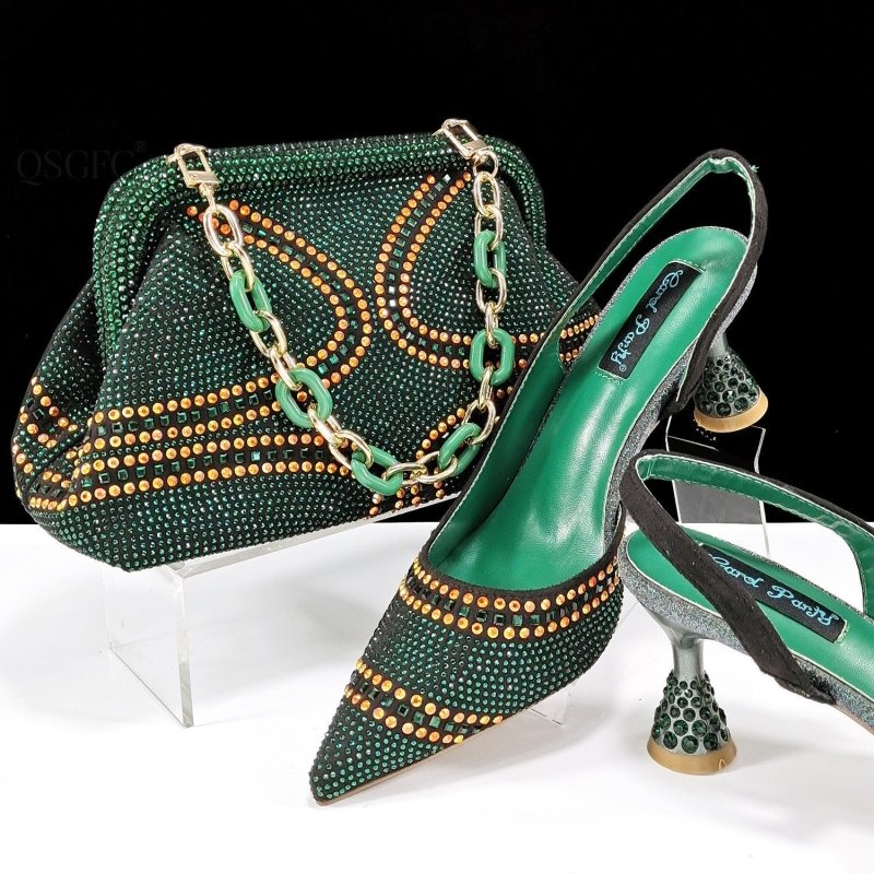 Pointed Toe Women's Shoes And Bags Suit Low-cut $169.90 Dana Fashion Color: Green Size: 38 Women's shoes Product information: Toe bracket shape: Tip Color: pink, dark brown, Violet, gold, green, blue, sky blue, wine red Shoe Upper material: synthetic leat
