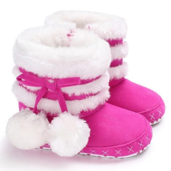 Pom Pom Winter Booties $19.97 Dana Fashion Color: Pink size: 11CM Baby & Mother Are you looking for the cutest winter booties for your tot? The Pom Pom Winter Booties are perfect! Featuring a wide toe box for a comfy fit, flexible suede uppers for mobilit