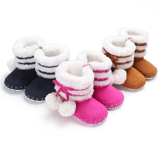 Pom Pom Winter Booties $19.97 Dana Fashion Color: Dark blue size: 11CM Baby & Mother Are you looking for the cutest winter booties for your tot? The Pom Pom Winter Booties are perfect! Featuring a wide toe box for a comfy fit, flexible suede uppers for mo