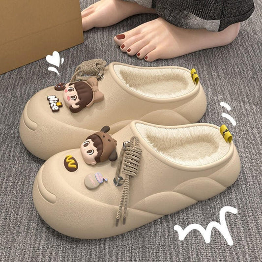 Poop Feeling Winter In Stock Soft Bottom Cartoon Waterproof Toe Cap Cotton Slippers $39.90 Dana Fashion Color: Beige Bag Heel Size: 36to37 Women's shoes Product information: Inner material: artificial wool Color: orange, black, brown, beige, orange-[bag h