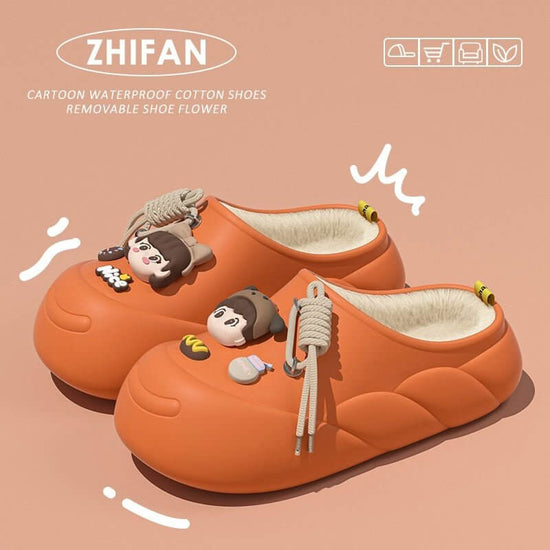 Poop Feeling Winter In Stock Soft Bottom Cartoon Waterproof Toe Cap Cotton Slippers $39.90 Dana Fashion Color: Beige Bag Heel Size: 36to37 Women's shoes Product information: Inner material: artificial wool Color: orange, black, brown, beige, orange-[bag h