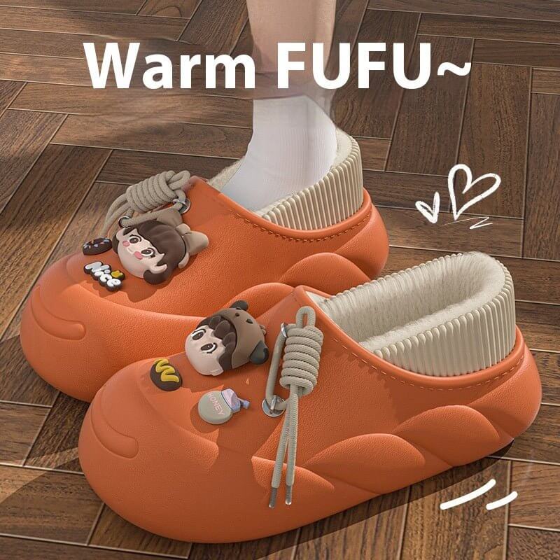 Poop Feeling Winter In Stock Soft Bottom Cartoon Waterproof Toe Cap Cotton Slippers $39.90 Dana Fashion Color: Orange Bag Heel Size: 36to37 Women's shoes Product information: Inner material: artificial wool Color: orange, black, brown, beige, orange-[bag