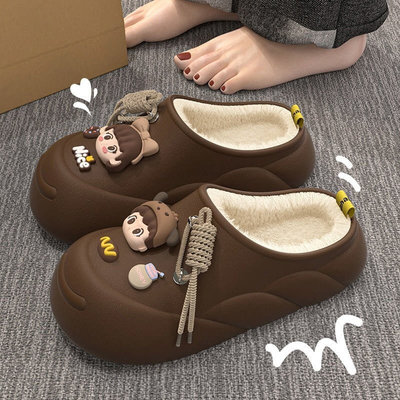 Poop Feeling Winter In Stock Soft Bottom Cartoon Waterproof Toe Cap Cotton Slippers $39.90 Dana Fashion Color: Brown Size: 36to37 Women's shoes Product information: Inner material: artificial wool Color: orange, black, brown, beige, orange-[bag heel], bla