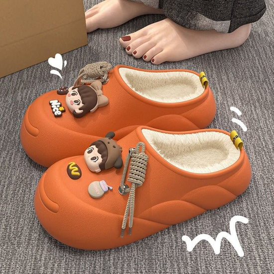 Poop Feeling Winter In Stock Soft Bottom Cartoon Waterproof Toe Cap Cotton Slippers $39.90 Dana Fashion Color: Orange Size: 36to37 Women's shoes Product information: Inner material: artificial wool Color: orange, black, brown, beige, orange-[bag heel], bl
