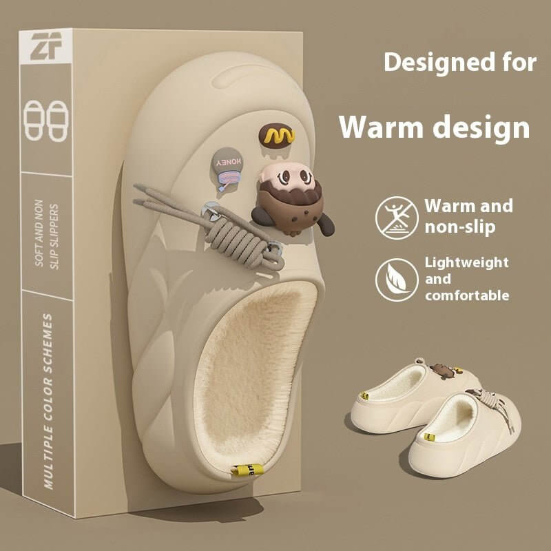 Poop Feeling Winter In Stock Soft Bottom Cartoon Waterproof Toe Cap Cotton Slippers $39.90 Dana Fashion Color: Beige Bag Heel Size: 36to37 Women's shoes Product information: Inner material: artificial wool Color: orange, black, brown, beige, orange-[bag h