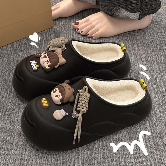 Poop Feeling Winter In Stock Soft Bottom Cartoon Waterproof Toe Cap Cotton Slippers $39.90 Dana Fashion Color: Black Size: 36to37 Women's shoes Product information: Inner material: artificial wool Color: orange, black, brown, beige, orange-[bag heel], bla