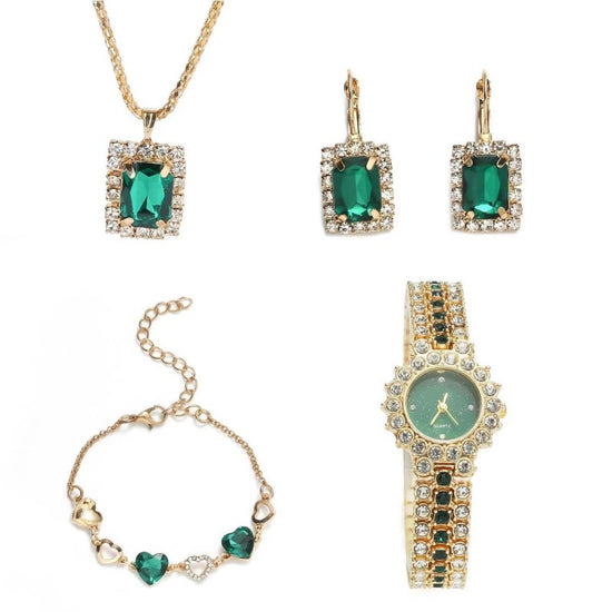 Popular Small Green Watch Women's Steel Belt Quartz Watch Ring Gift Set Boxed Five-piece Set $33.94 Dana Fashion Color: Five Pieces Suit Women's Accessories Product information: Color: suit five-piece set, gift box five-piece set Thickness: 10mm Packing s