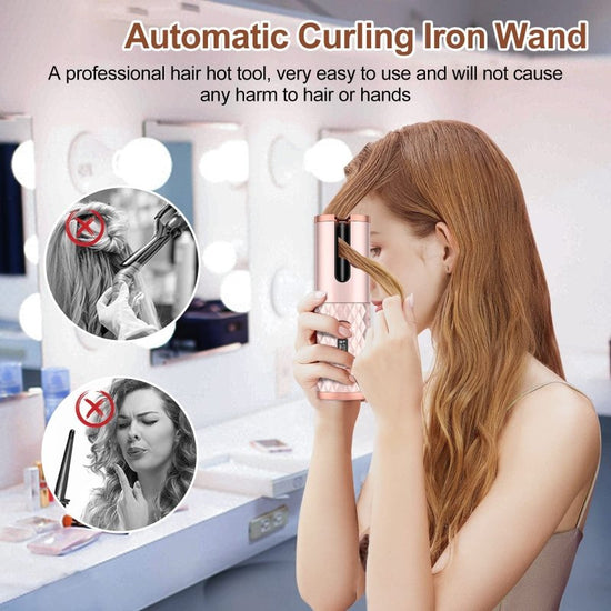 Portable Automatic Hair Curler, Ceramic Rotating Wireless Auto Curling Iron Wand, Portable USB Rechargeable Spin Curler For Hair Styling $90.54 Dana Fashion Color: Pink Beauty Tools This product description outlines the features of a portable, cordless au