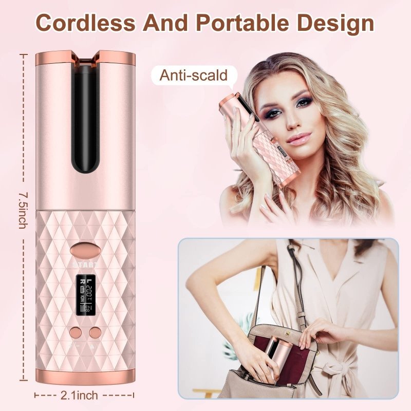 Portable Automatic Hair Curler, Ceramic Rotating Wireless Auto Curling Iron Wand, Portable USB Rechargeable Spin Curler For Hair Styling $90.54 Dana Fashion Color: Pink Beauty Tools This product description outlines the features of a portable, cordless au