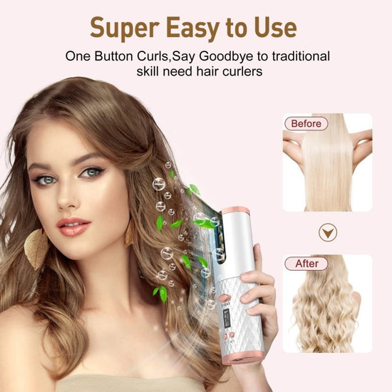 Portable Automatic Hair Curler, Ceramic Rotating Wireless Auto Curling Iron Wand, Portable USB Rechargeable Spin Curler For Hair Styling $90.54 Dana Fashion Color: Pink Beauty Tools This product description outlines the features of a portable, cordless au