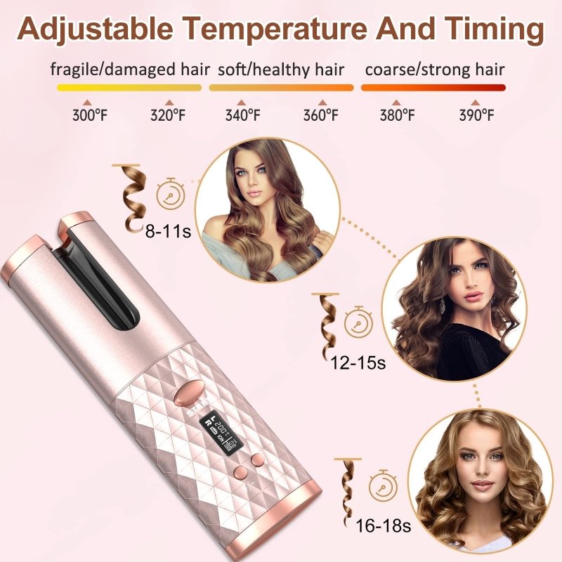 Portable Automatic Hair Curler, Ceramic Rotating Wireless Auto Curling Iron Wand, Portable USB Rechargeable Spin Curler For Hair Styling $90.54 Dana Fashion Color: Pink Beauty Tools This product description outlines the features of a portable, cordless au