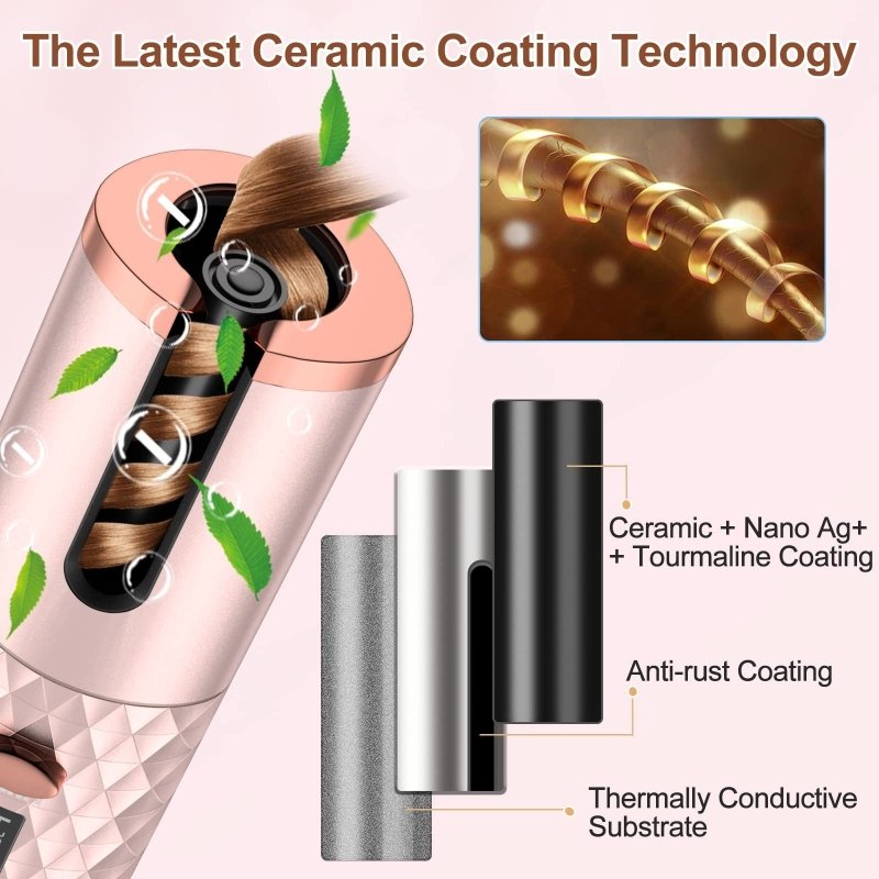 Portable Automatic Hair Curler, Ceramic Rotating Wireless Auto Curling Iron Wand, Portable USB Rechargeable Spin Curler For Hair Styling $90.54 Dana Fashion Color: Pink Beauty Tools This product description outlines the features of a portable, cordless au