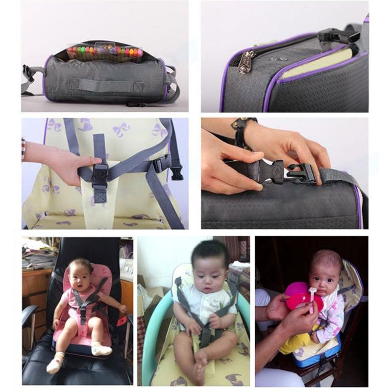 Portable dining chair bag $55.34 Dana Fashion Color: Blue Baby Clothing [Name]: Portable dining chair bag [Specifications]: 30CM × 25CM × 8CM [Material]: Oxford cloth surface + nylon inside + sponge [Color]: sky blue, light yellow, pink. The color of the