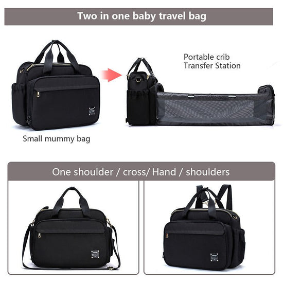Portable Folding Baby Bed Mummy Bag Portable Messenger Bag $103.25 Dana Fashion Color: Black Baby & Mother Product material: Material: Oxford cloth Details: Mommy bag style: Handbag Mommy bag classification: Suit Maximum load: 15kg Strap function: Multifu