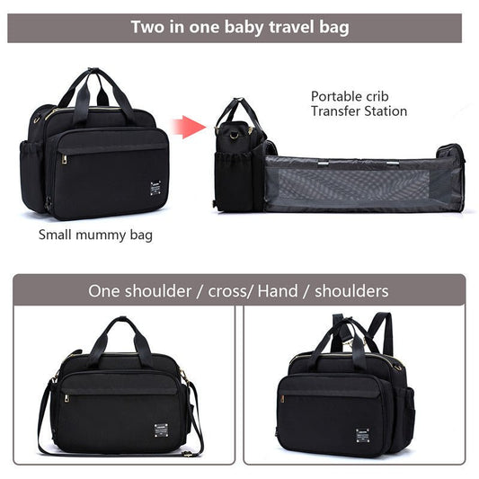 Portable Folding Baby Bed Mummy Bag Portable Messenger Bag $103.25 Dana Fashion Color: Black Baby & Mother Product material: Material: Oxford cloth Details: Mommy bag style: Handbag Mommy bag classification: Suit Maximum load: 15kg Strap function: Multifu