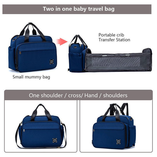 Portable Folding Baby Bed Mummy Bag Portable Messenger Bag $103.25 Dana Fashion Color: Dark Blue Baby & Mother Product material: Material: Oxford cloth Details: Mommy bag style: Handbag Mommy bag classification: Suit Maximum load: 15kg Strap function: Mul