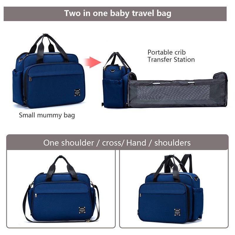 Portable Folding Baby Bed Mummy Bag Portable Messenger Bag $103.25 Dana Fashion Color: Dark Blue Baby & Mother Product material: Material: Oxford cloth Details: Mommy bag style: Handbag Mommy bag classification: Suit Maximum load: 15kg Strap function: Mul