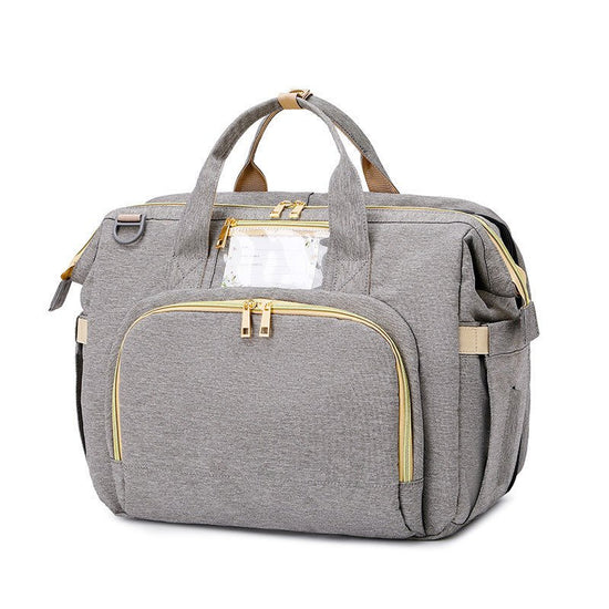Portable folding crib mummy bag $139.15 Dana Fashion Color: Light Grey Baby & Mother Name: Baby crib portable bag Color classification: green/gray/black Body capacity: 25L Fabric: Oxford cloth Mattress size: length 80cm width 38cm Body size: length 40 cm