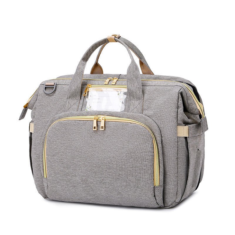 Portable folding crib mummy bag $139.15 Dana Fashion Color: Light Grey Baby & Mother Name: Baby crib portable bag Color classification: green/gray/black Body capacity: 25L Fabric: Oxford cloth Mattress size: length 80cm width 38cm Body size: length 40 cm