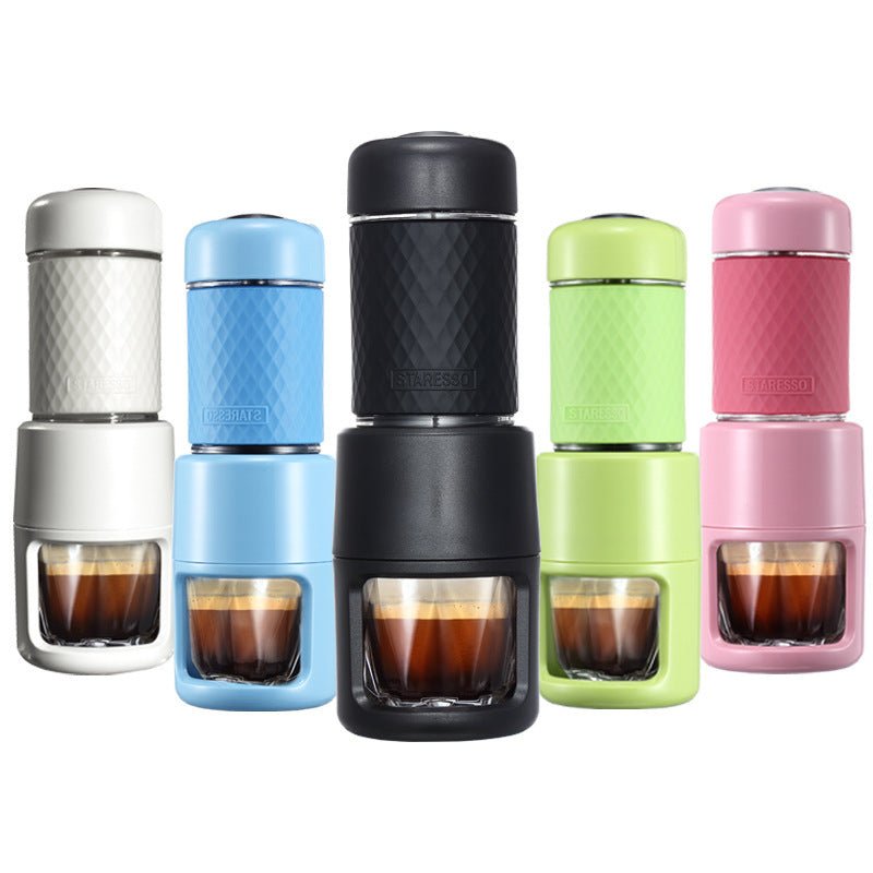 Portable Manual Espresso Coffee Machine $179.00 Dana Fashion Color: Black set Dana's Kitchen Overview: Convenient to carry, easy to clean and use, suitable for use The pressure bar slide is optimized for quieter use. After the slide is optimized, the soun