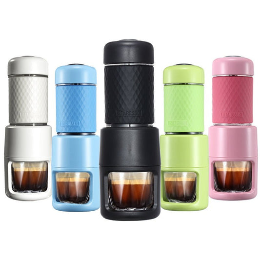 Portable Manual Espresso Coffee Machine $179.00 Dana Fashion Color: Black set Dana's Kitchen Overview: Convenient to carry, easy to clean and use, suitable for use The pressure bar slide is optimized for quieter use. After the slide is optimized, the soun