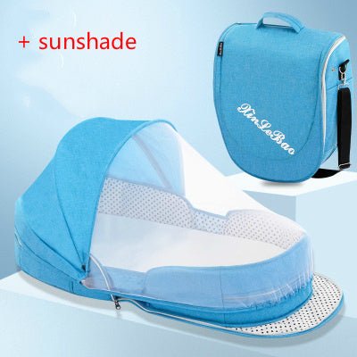 Portable Removable Folding Crib Baby Bed Mammy Bag $135.70 Dana Fashion Color: Blue style: Flagship Baby & Mother Overview: Uterine bionic design, deep sleep Protect your baby's spine Breathable awning cut off mosquito Note: Difference between flagship an