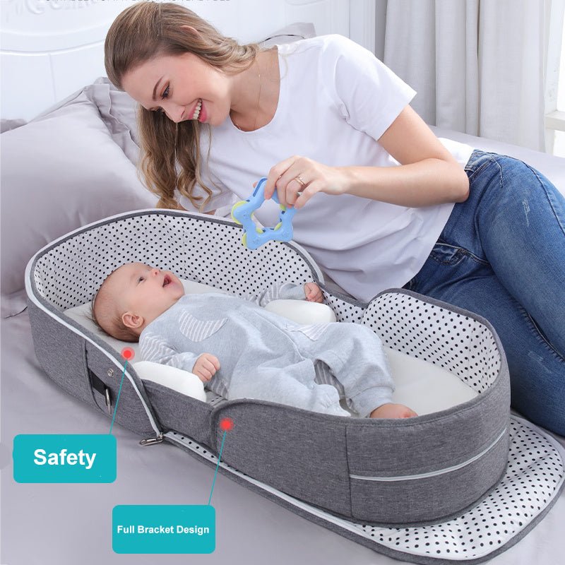 Portable Removable Folding Crib Baby Bed Mammy Bag $124.62 Dana Fashion Color: Blue style: Comfortable Baby & Mother Overview: Uterine bionic design, deep sleep Protect your baby's spine Breathable awning cut off mosquito Note: Difference between flagship