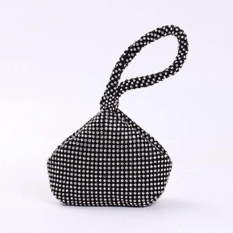 Portable Rhinestone Party Evening Bags $50.00 Dana Fashion Color: Black Size: Large Women's Bags Material: Silk Fabric texture: polyester Lining texture: polyester Bag shape: dumpling type Color: black, silver, gold, champagne