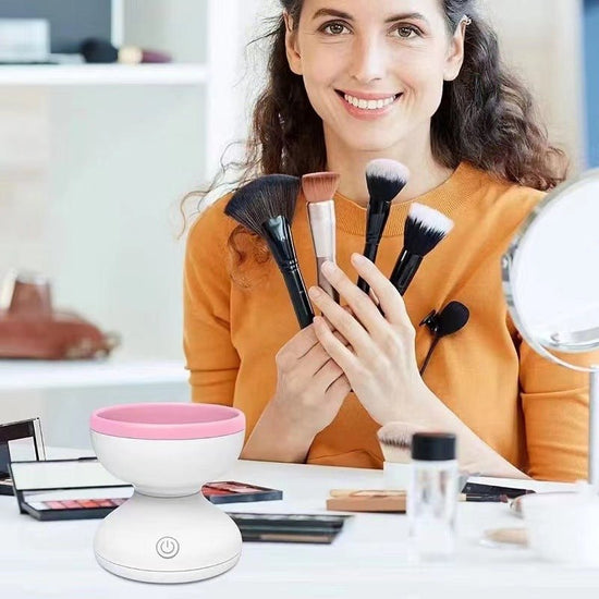 Portable USB Makeup Brush Cleaner Machine Electric Cosmetic Brush Cleaning Washing Tools Automatic Clean Makeup Brushes $34.75 Dana Fashion Color: Pink and white makeup Overview: Quick & Easy to clean Does not damage the brush Mess-free Portable/Easy to c